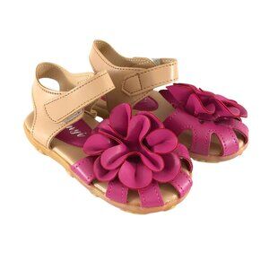 Toddler Girls Sandals Faux Leather Floral Applique Pink Beige 26 US 9